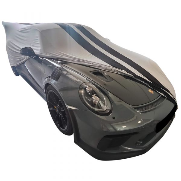 Indoor-Autoabdeckung passend für Porsche 911 (991) GT3 RS 2017-2019 Grey  with black striping spezielle Design