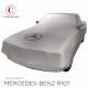 Custom tailored indoor car cover Mercedes-Benz R107 SL-Class pockets in light grey with print