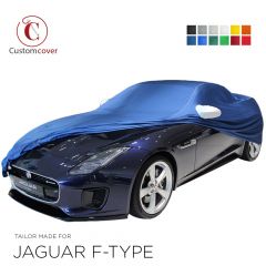 Custom tailored indoor car cover Jaguar F-Type convertible with mirror pockets