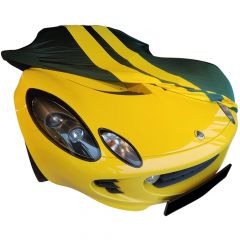Indoor car cover Lotus Elise S2 green with yellow striping