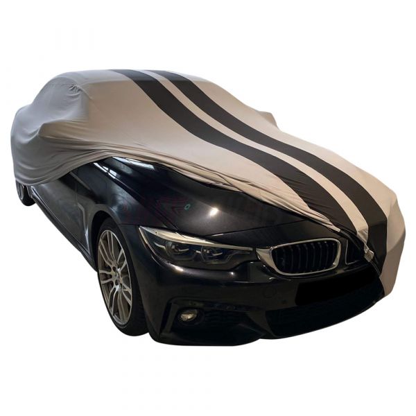 Indoor-Autoabdeckung passend für BMW 4-Series (F33) Cabrio 2013-2020 Grey  with black striping spezielle Design