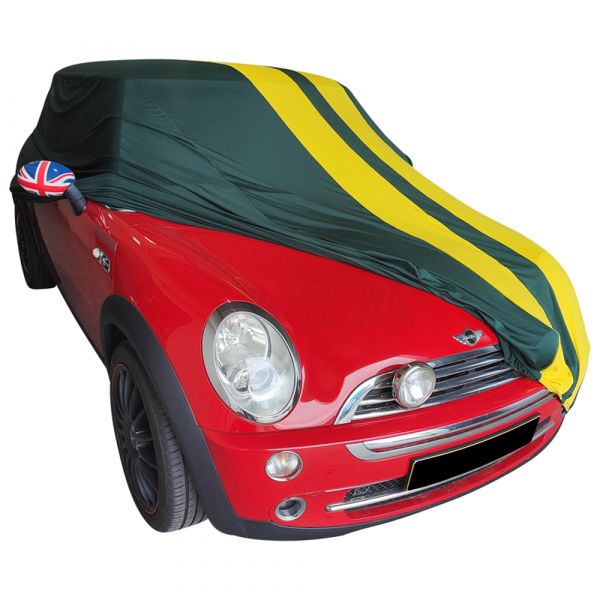 Indoor-Autoabdeckung passend für Mini Cooper (R50) 2001-2006 Green with  yellow striping spezielle Design