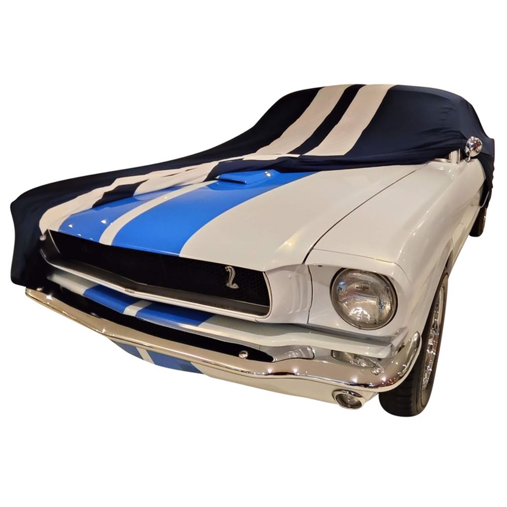 Indoor Autoabdeckung Ford Mustang 1 Fastback Blue with white
